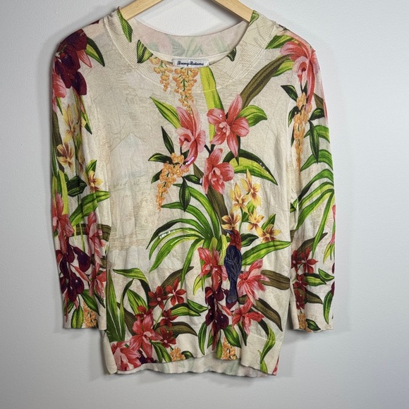 Tommy Bahama Tops - Tommy Bahama Women’s Cream Floral Sequin Knit Top Size Small